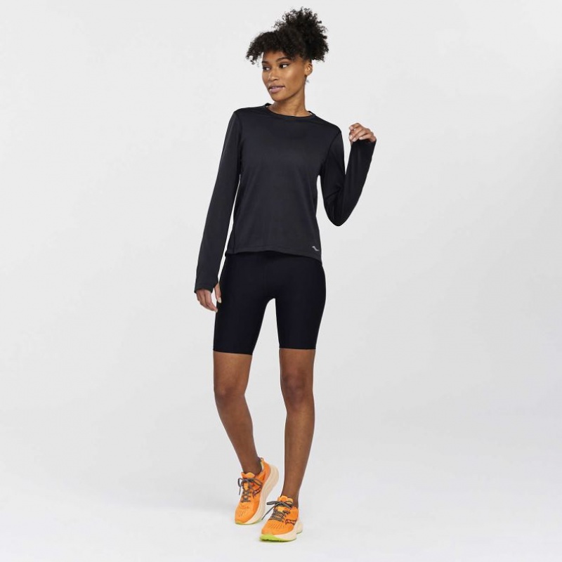 Black Women's Saucony Stopwatch Long Sleeve T-Shirt | AUSTRALIA-UKHNI