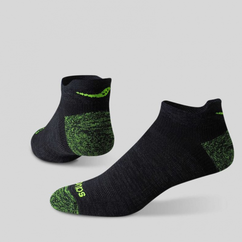 Black / Green Men's Saucony Inferno No Show Tab 3-Pack Socks | AUSTRALIA-QCNGX