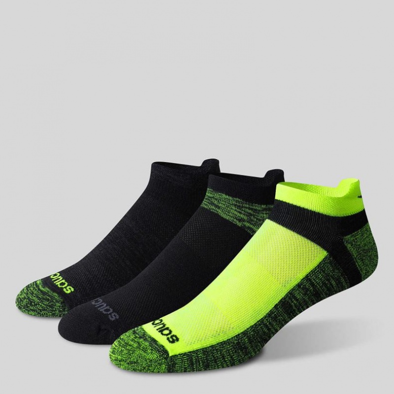 Black / Green Men's Saucony Inferno No Show Tab 3-Pack Socks | AUSTRALIA-QCNGX