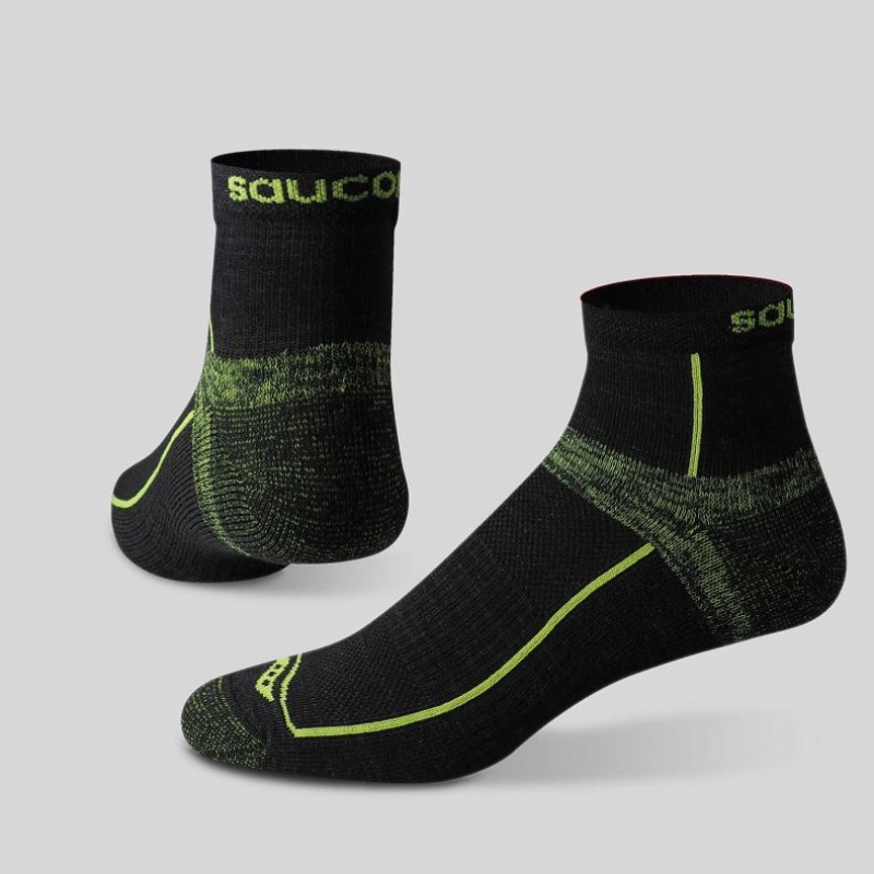 Black / Green Men's Saucony Inferno Quarter 3-Pack Socks | AUSTRALIA-QFOJY