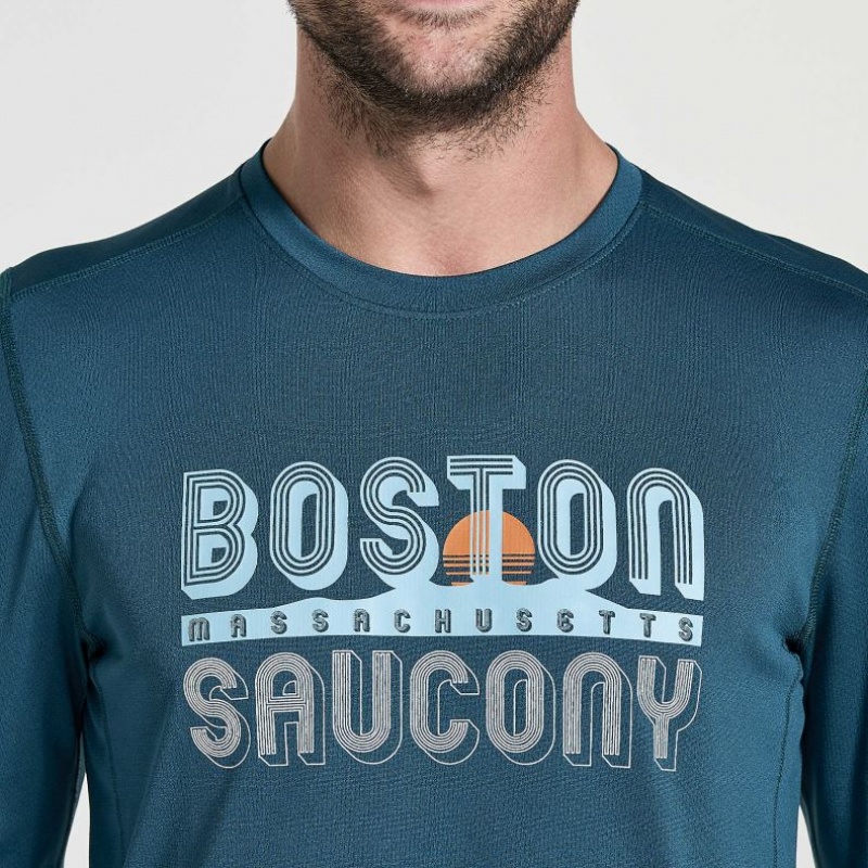 Blue Men's Saucony Stopwatch Graphic Long Sleeve T-Shirt | AUS-CUHEQ