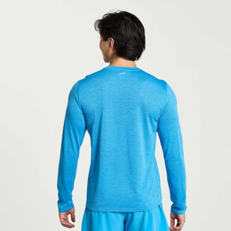 Blue Men's Saucony Stopwatch Long Sleeve T-Shirt | AUS-GQFIA