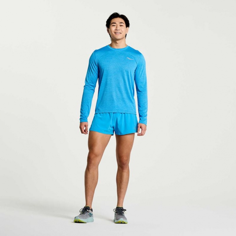 Blue Men\'s Saucony Stopwatch Long Sleeve T-Shirt | AUS-GQFIA