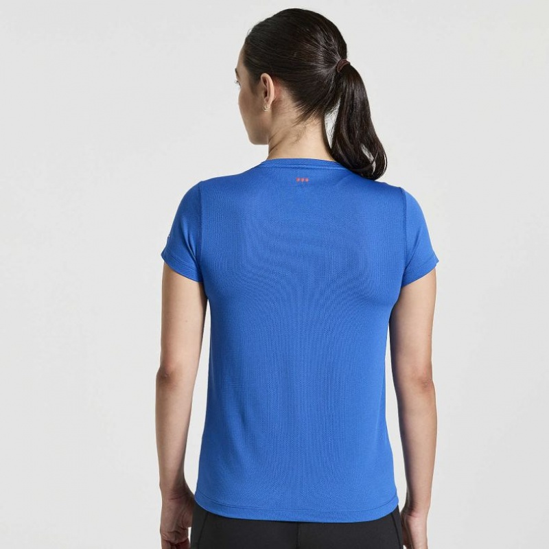 Blue Women's Saucony Stopwatch Graphic Short Sleeve T-Shirt | AUS-IAGSX