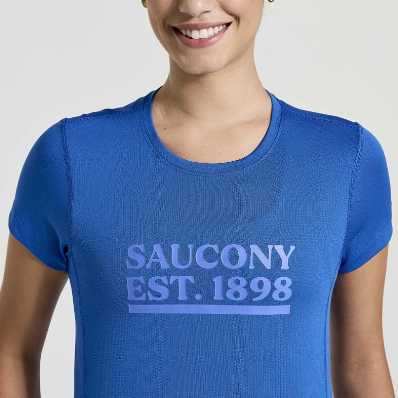 Blue Women's Saucony Stopwatch Graphic Short Sleeve T-Shirt | AUS-IAGSX