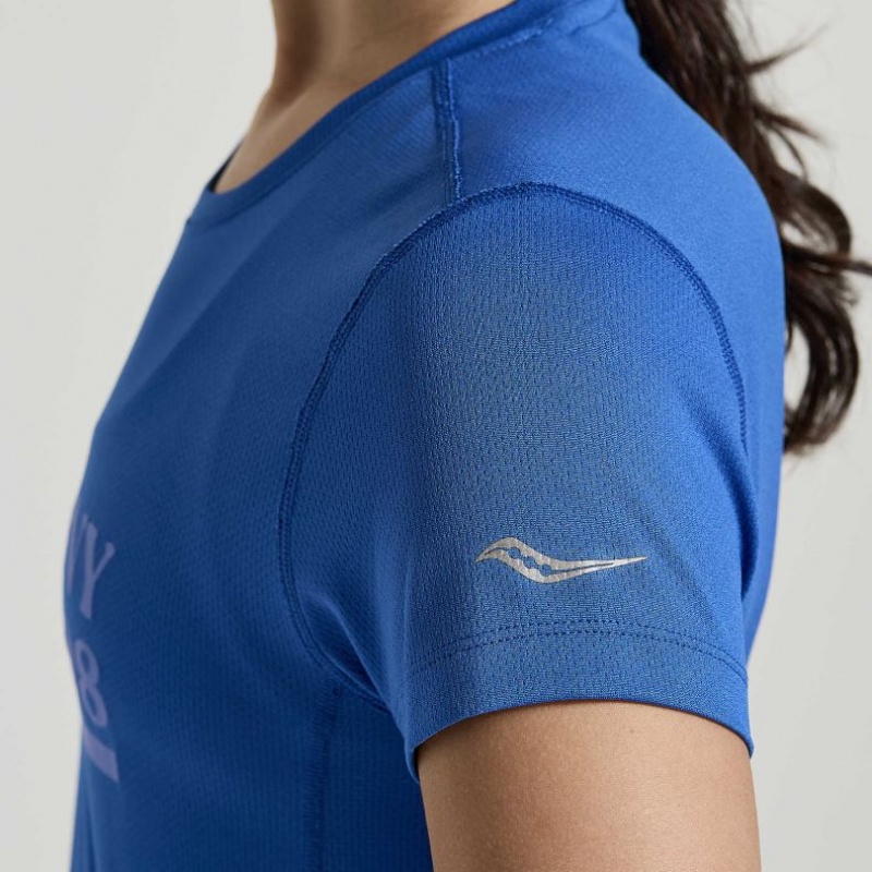 Blue Women's Saucony Stopwatch Graphic Short Sleeve T-Shirt | AUS-IAGSX