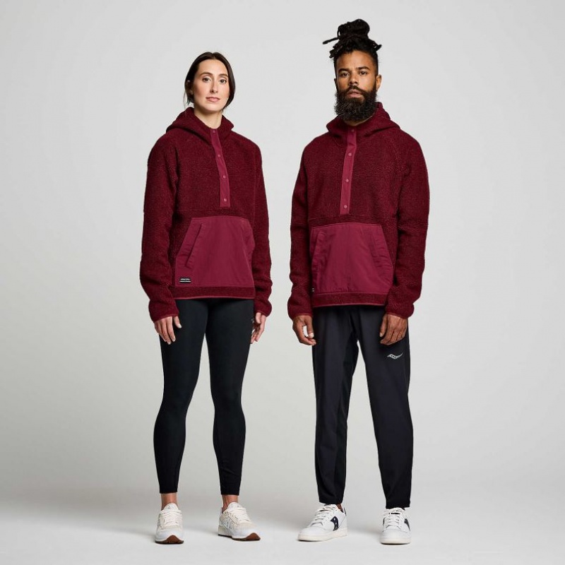 Burgundy Men's Saucony Recovery Sherpa Pullover Hoodie | AUSTRALIA-TCLDS