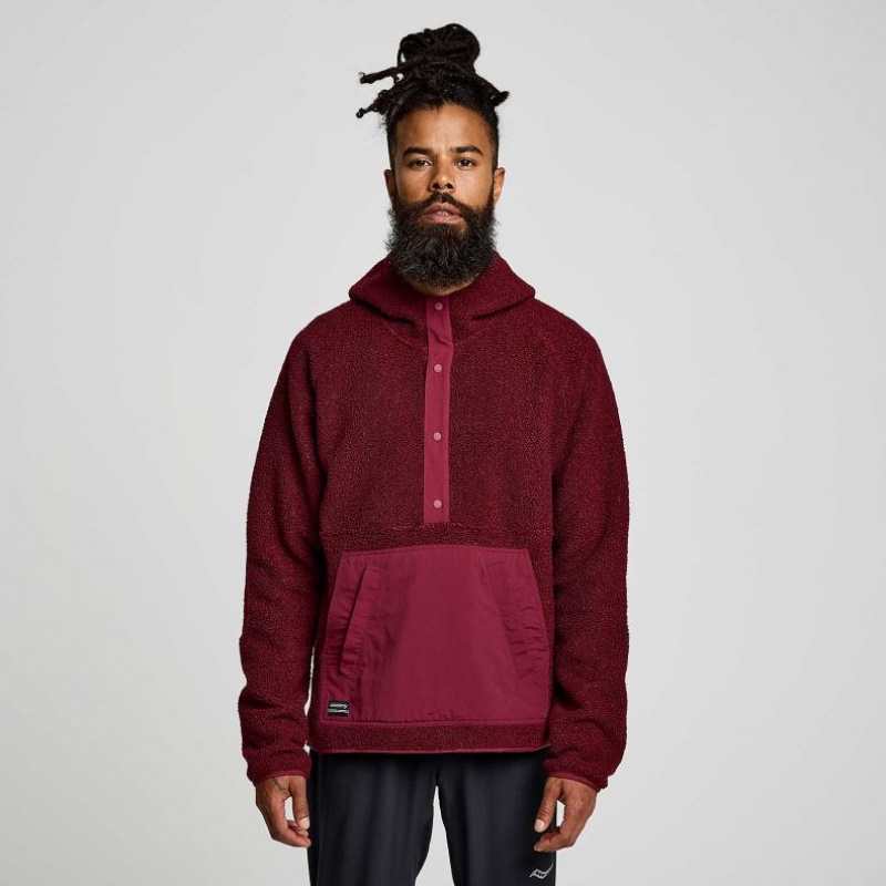 Burgundy Men\'s Saucony Recovery Sherpa Pullover Hoodie | AUSTRALIA-TCLDS