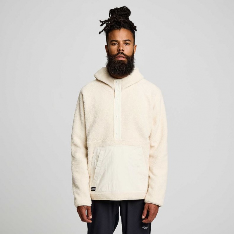 Cream Men\'s Saucony Recovery Sherpa Pullover Hoodie | AUS-KZBLH