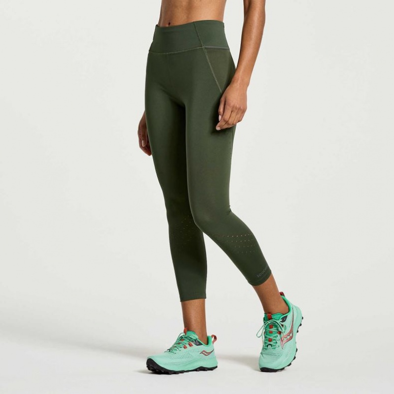 Dark Green Women's Saucony Explorer Utility Crop Tight | AUS-RKOAQ