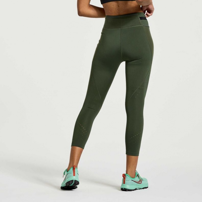 Dark Green Women's Saucony Explorer Utility Crop Tight | AUS-RKOAQ