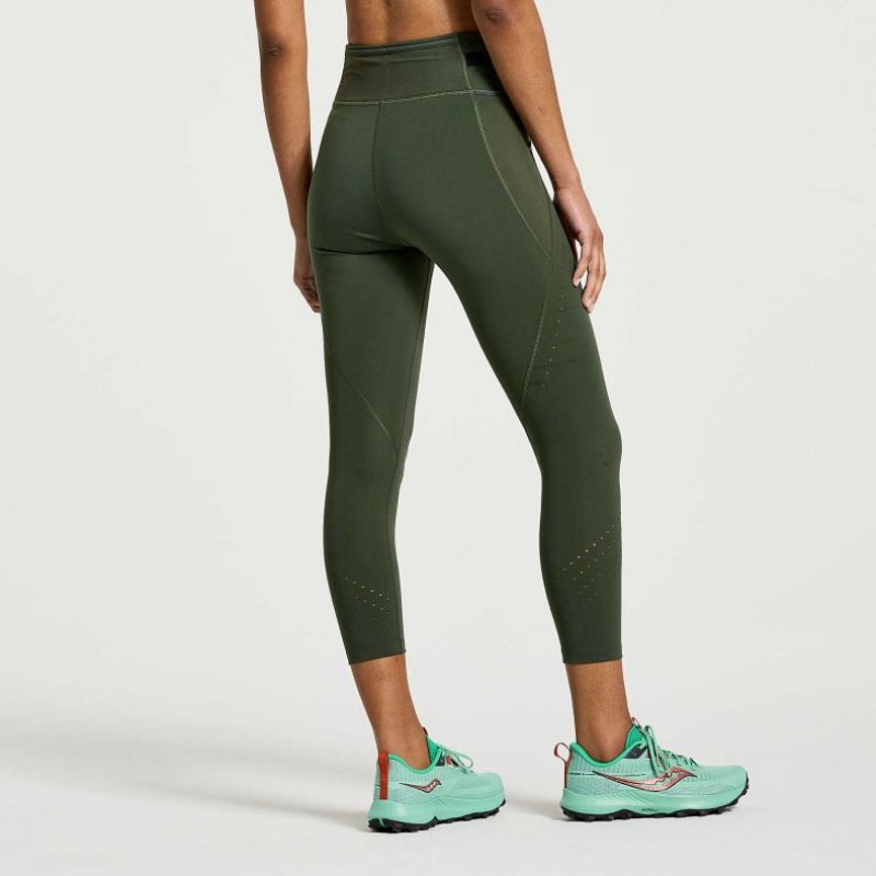 Dark Green Women's Saucony Explorer Utility Crop Tight | AUS-RKOAQ