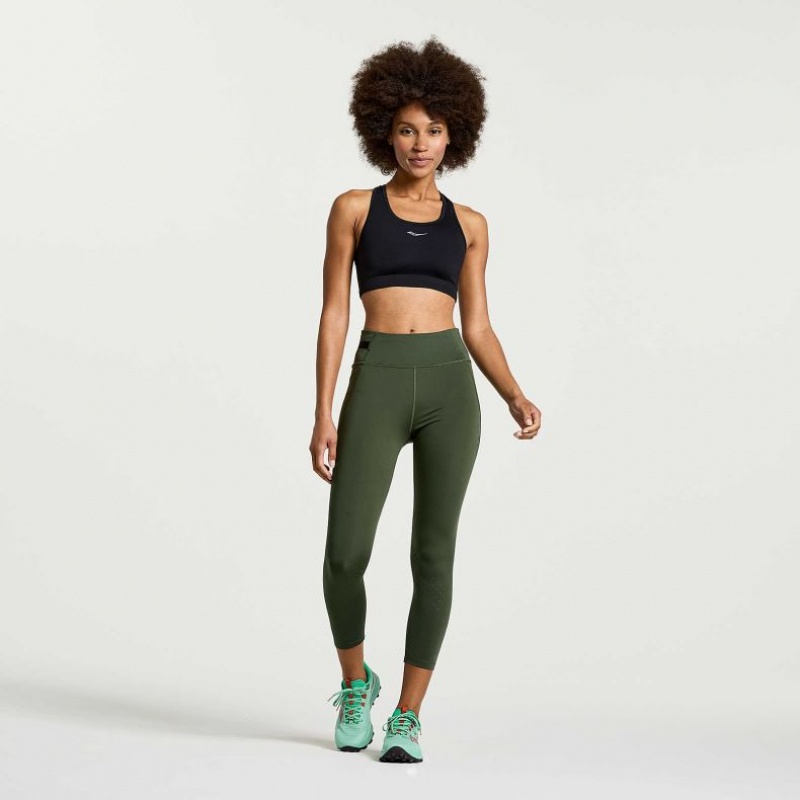 Dark Green Women's Saucony Explorer Utility Crop Tight | AUS-RKOAQ