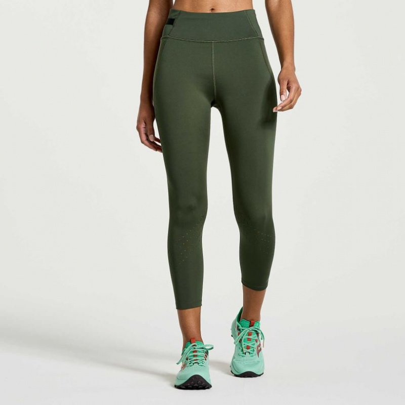 Dark Green Women\'s Saucony Explorer Utility Crop Tight | AUS-RKOAQ