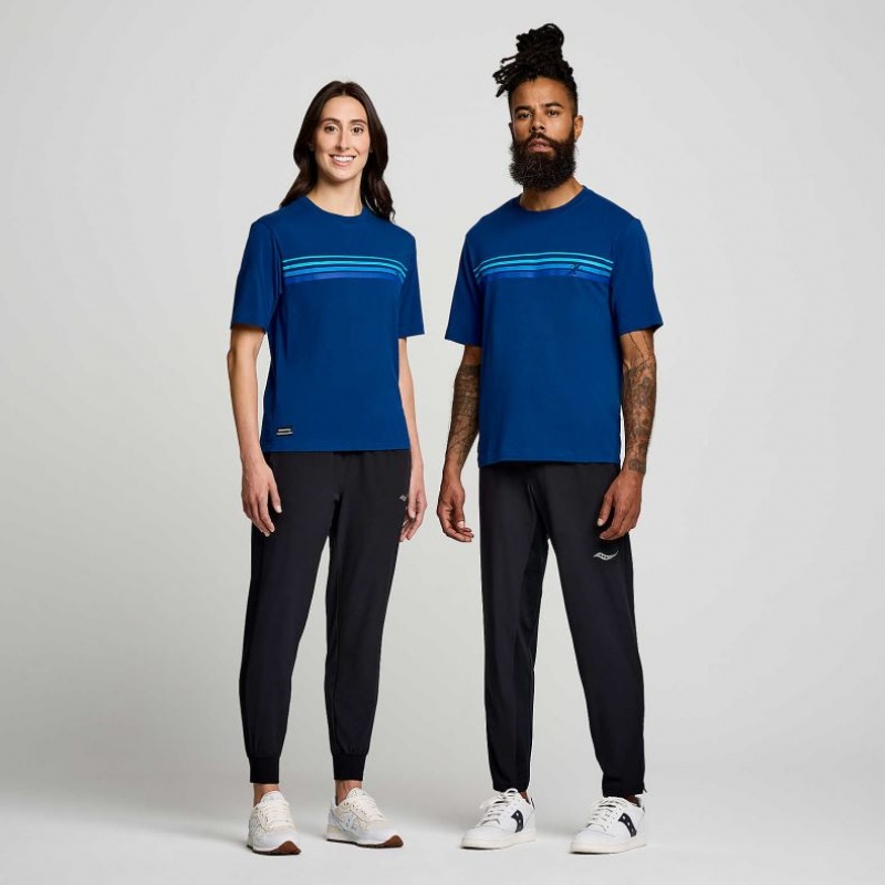 Indigo Men's Saucony Recovery Short Sleeve T-Shirt | AUS-XETVM