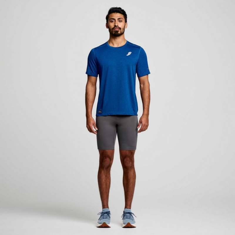 Indigo Men's Saucony Stopwatch Graphic Short Sleeve T-Shirt | AUS-EWKRA