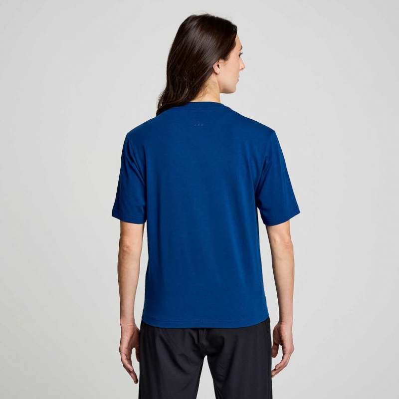 Indigo Women's Saucony Recovery Short Sleeve T-Shirt | AUS-BVRZT