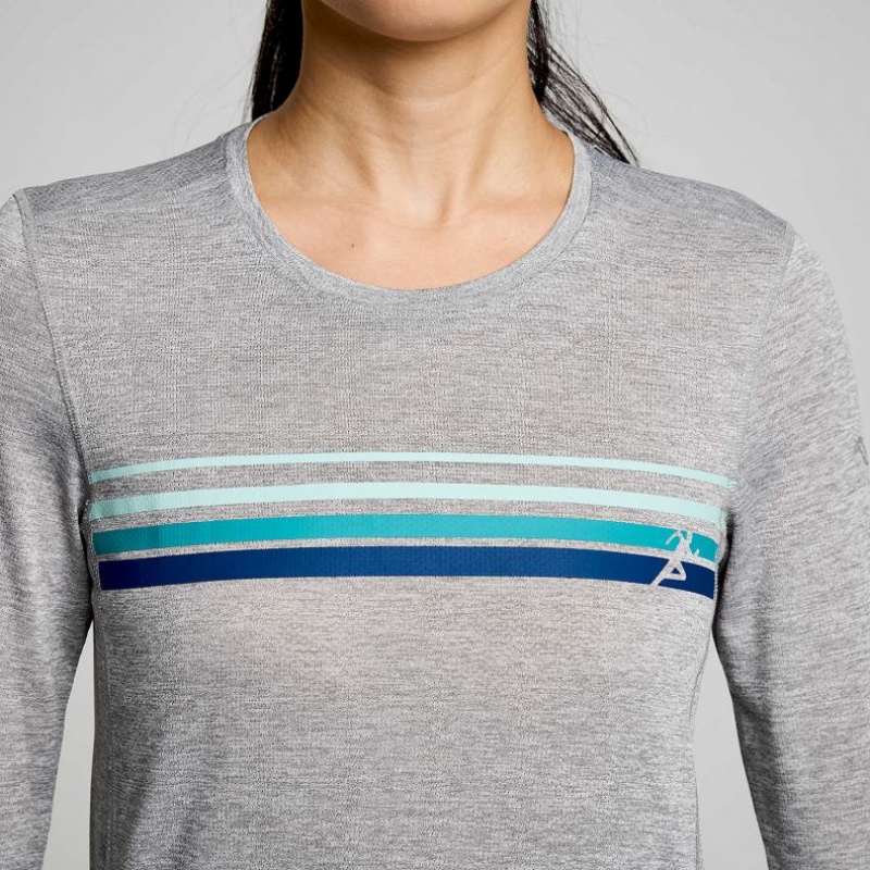 Light Grey Women's Saucony Stopwatch Graphic Long Sleeve T-Shirt | AUS-LNQPE