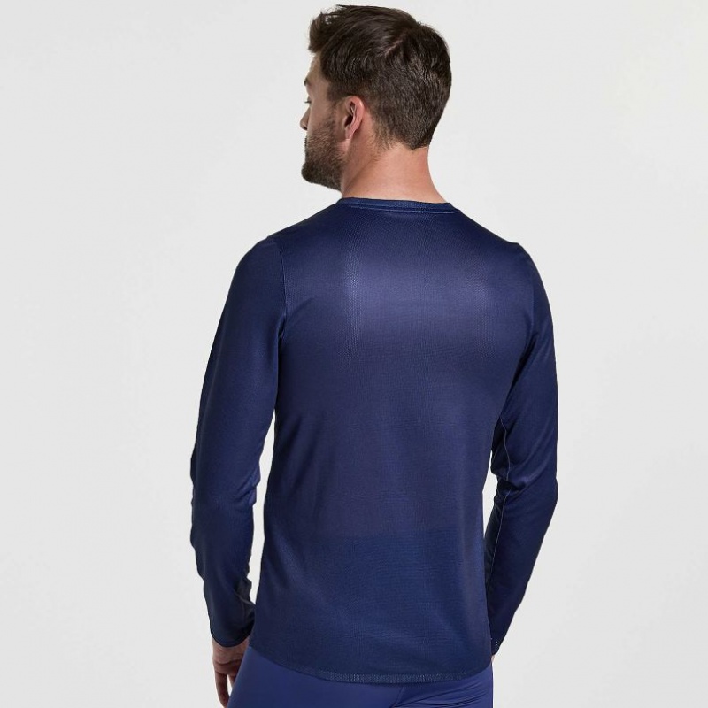 Navy Men's Saucony Elite Long Sleeve T-Shirt | AUS-GXEJO