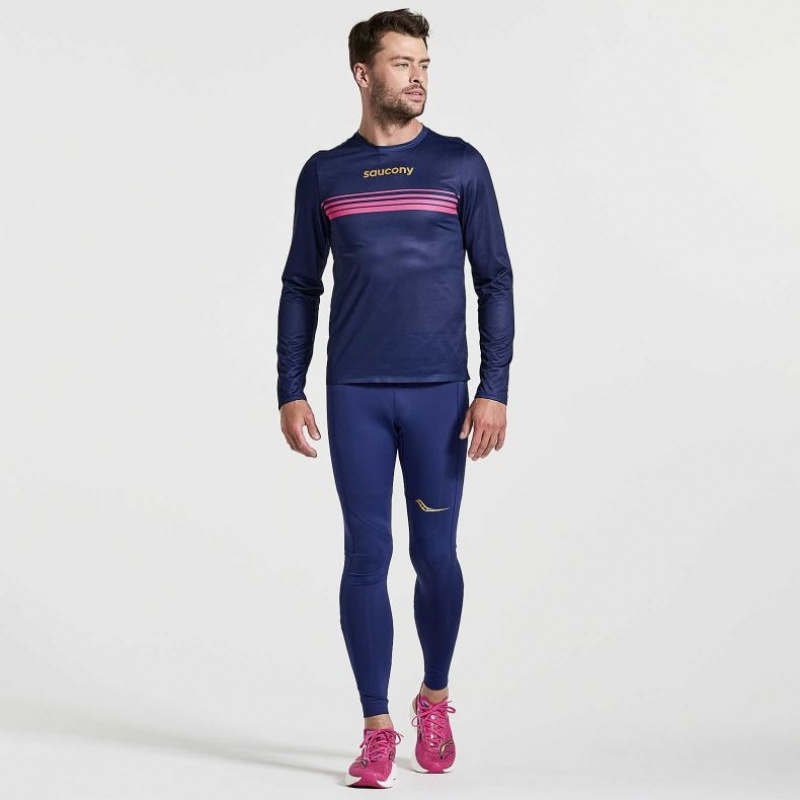 Navy Men's Saucony Elite Long Sleeve T-Shirt | AUS-GXEJO