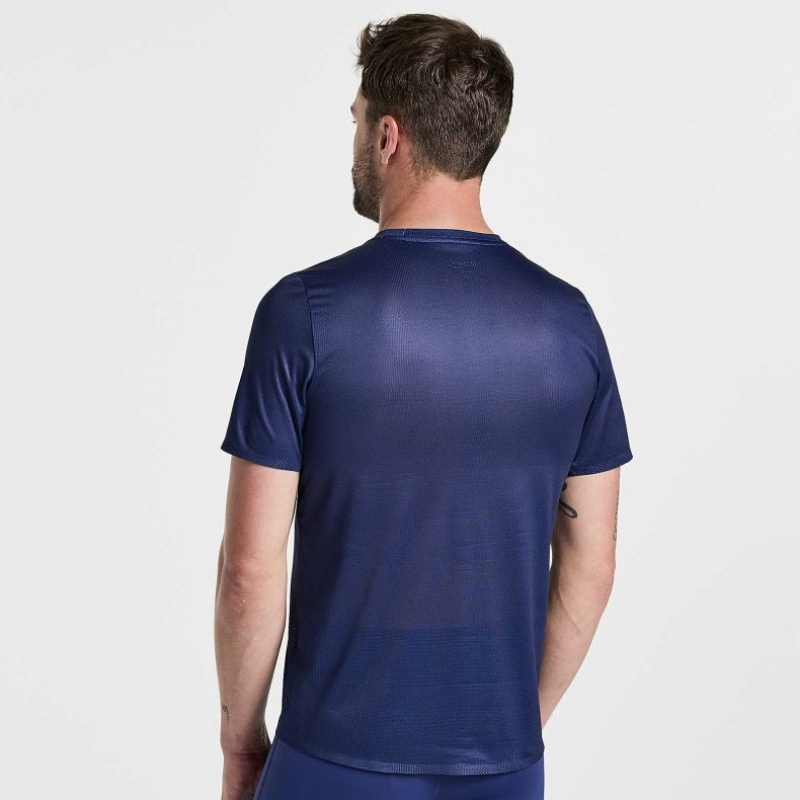 Navy Men's Saucony Elite Short Sleeve T-Shirt | AUS-YKDER