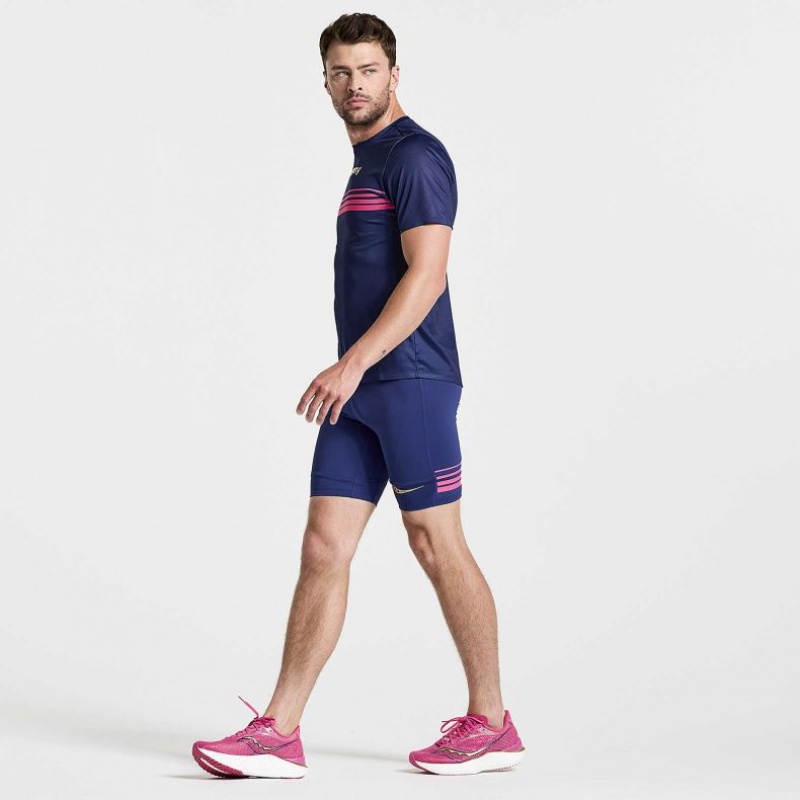 Navy Men's Saucony Elite Short Sleeve T-Shirt | AUS-YKDER