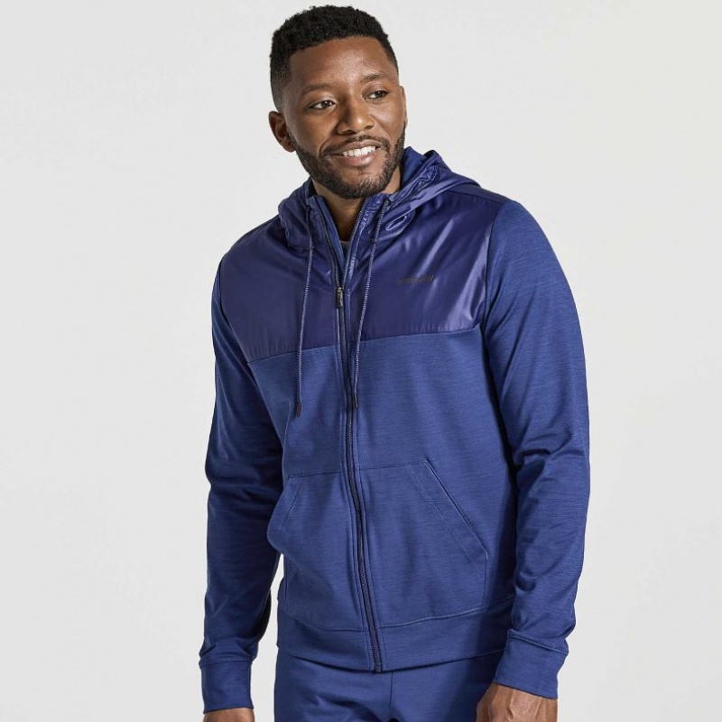 Navy Men\'s Saucony Solstice Zip Hoodie | AUS-SIBJU