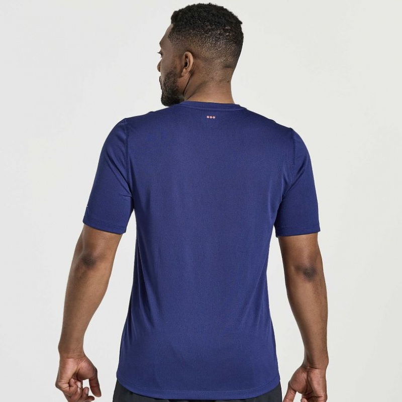 Navy Men's Saucony Stopwatch Graphic Short Sleeve T-Shirt | AUS-FKHWS