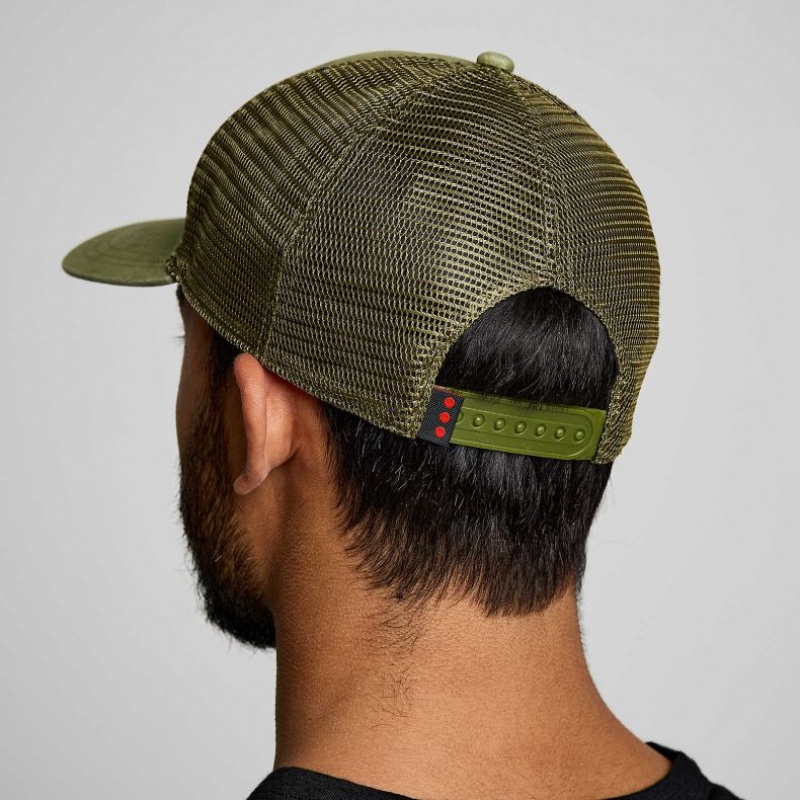 Olive Men's Saucony Adjustable Snap Back Trucker Hats | AUS-IOWBK