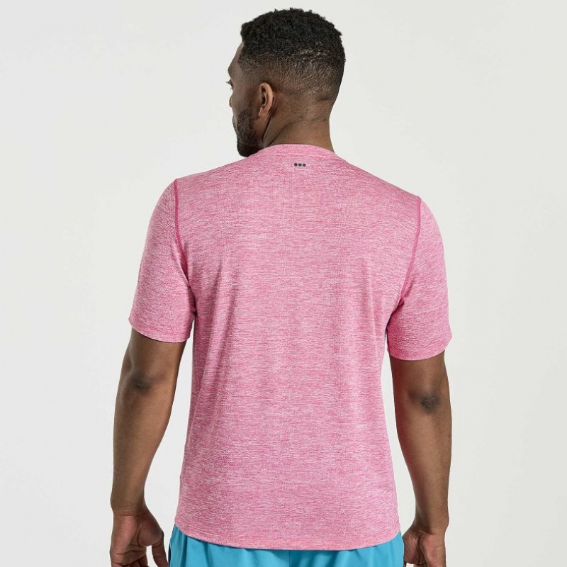 Pink Men's Saucony Stopwatch Short Sleeve T-Shirt | AUSTRALIA-JUFSX