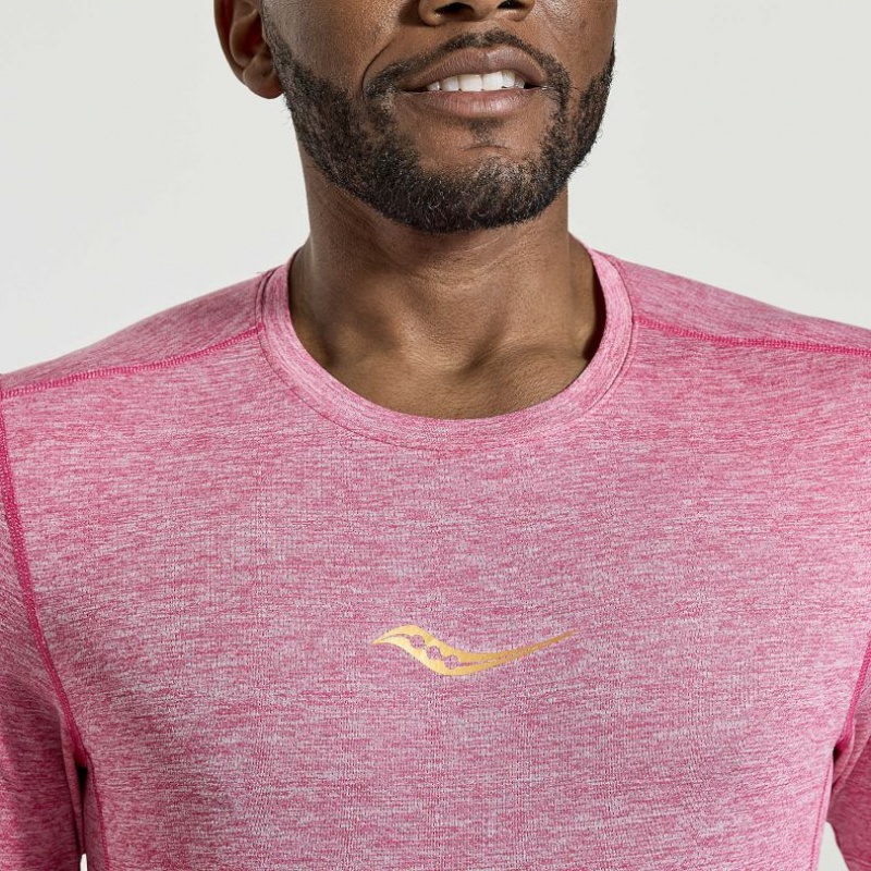 Pink Men's Saucony Stopwatch Short Sleeve T-Shirt | AUSTRALIA-JUFSX