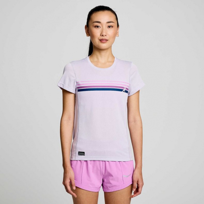 Purple Women's Saucony Stopwatch Graphic Short Sleeve T-Shirt | AUSTRALIA-LEVPN