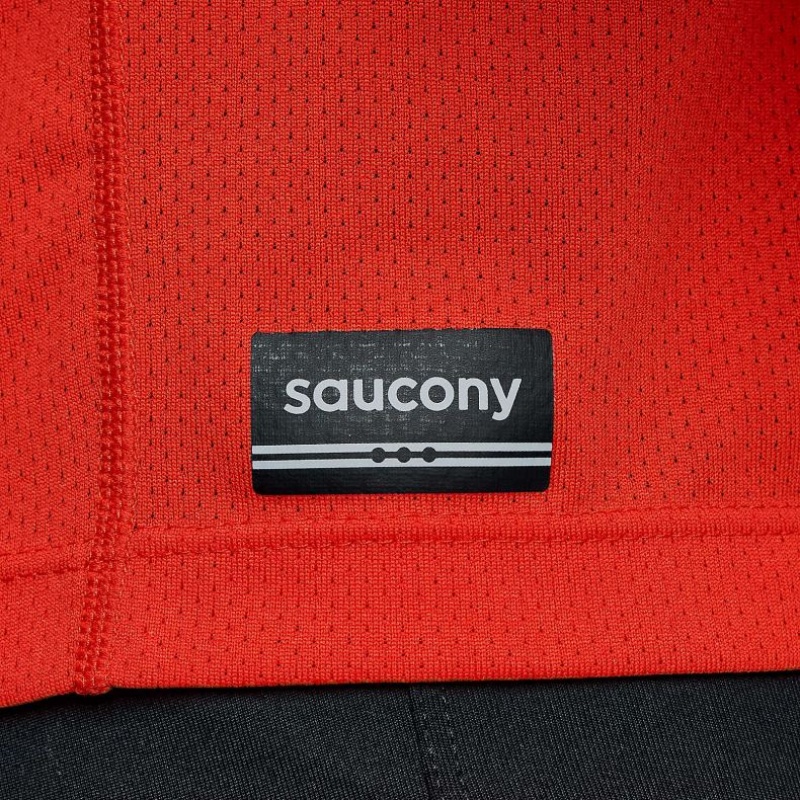 Red Men's Saucony Stopwatch Long Sleeve T-Shirt | AUS-JBHRM