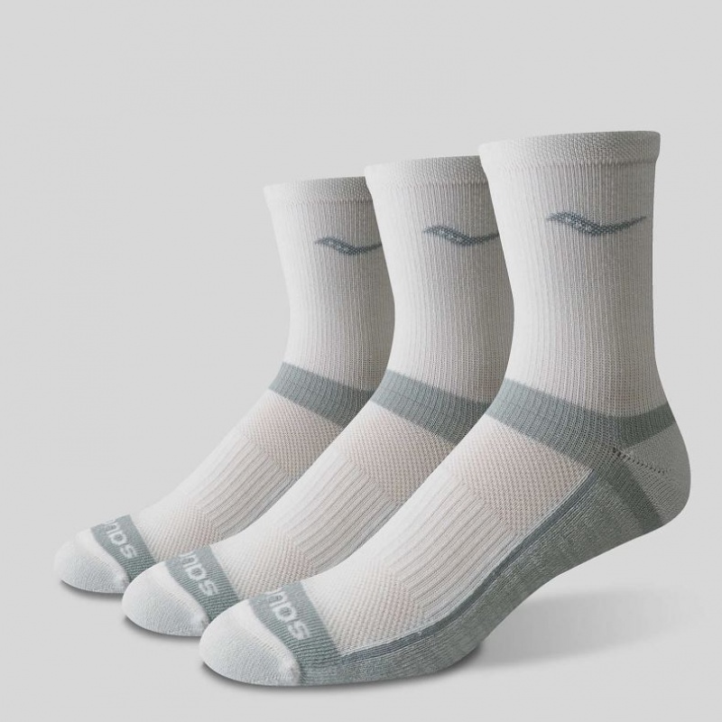 White Men's Saucony Inferno Cushion Mid 3-Pack Socks | AUS-WFXPM