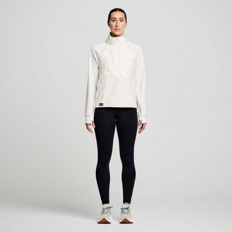 White Women's Saucony Solstice Oysterpuff 1/2 Zip Sweatshirt | AUS-ZSHRL