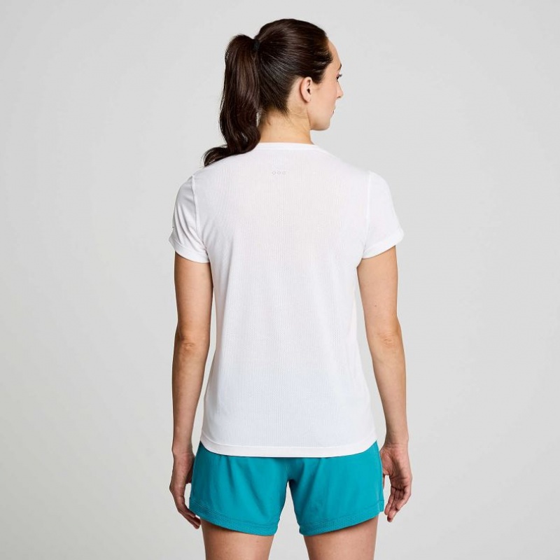 White Women's Saucony Stopwatch Graphic Short Sleeve T-Shirt | AUSTRALIA-EKRGT