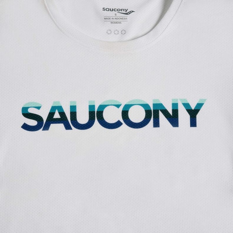 White Women's Saucony Stopwatch Graphic Short Sleeve T-Shirt | AUSTRALIA-EKRGT