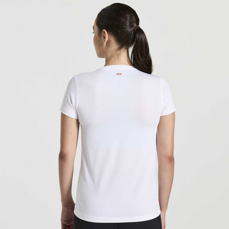 White Women's Saucony Stopwatch Graphic Short Sleeve T-Shirt | AUS-JGIHS