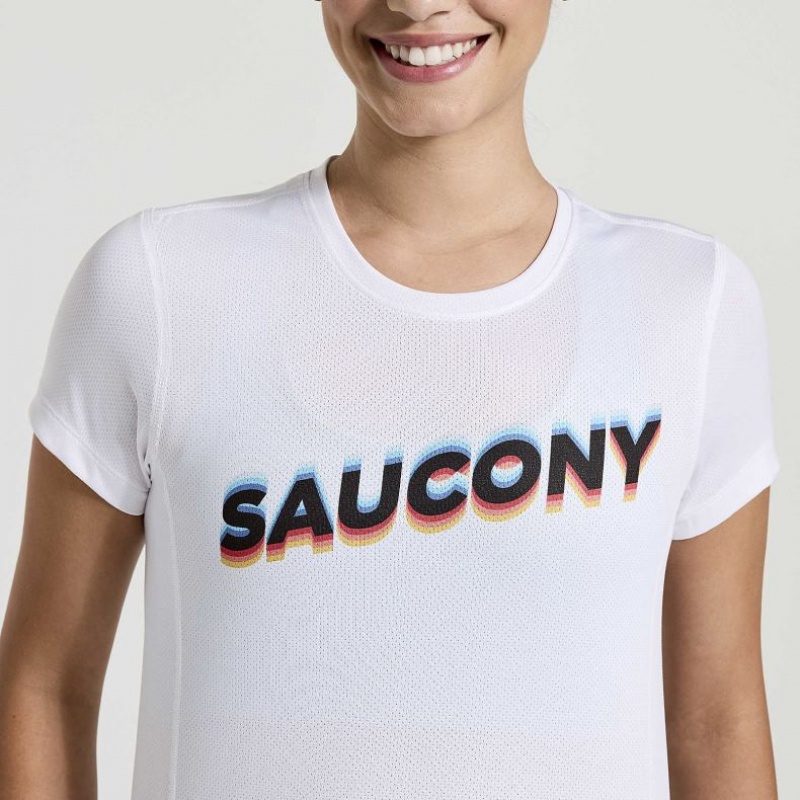 White Women's Saucony Stopwatch Graphic Short Sleeve T-Shirt | AUS-JGIHS