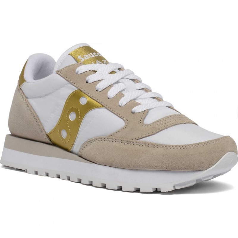 White / Beige / Gold Women's Saucony Jazz Original Trainer | AUS-JGTFA