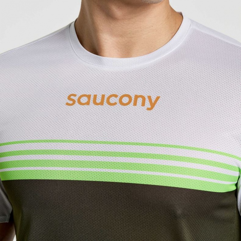 White / Black Men's Saucony Elite Short Sleeve T-Shirt | AUSTRALIA-PAXET