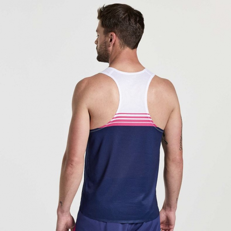 White / Navy Men's Saucony Elite Singlet | AUS-DOPMY