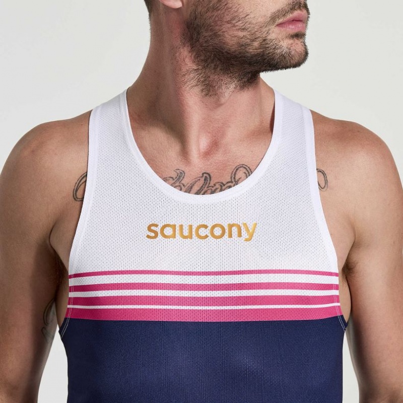 White / Navy Men's Saucony Elite Singlet | AUS-DOPMY