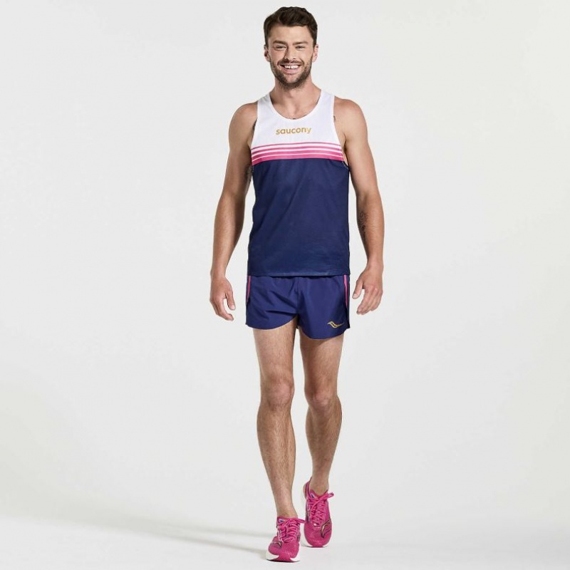 White / Navy Men's Saucony Elite Singlet | AUS-DOPMY