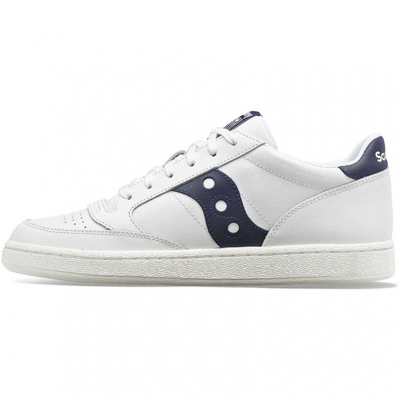 White / Navy Men's Saucony Jazz Court PU Trainer | AUSTRALIA-BHKGX