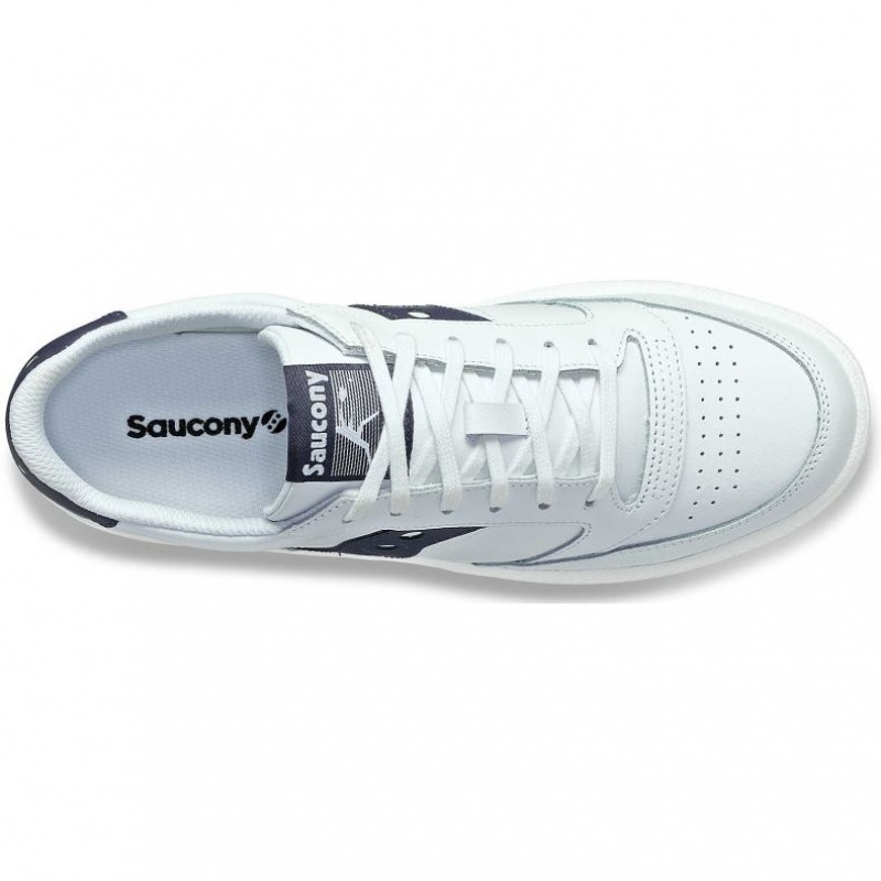 White / Navy Men's Saucony Jazz Court PU Trainer | AUSTRALIA-BHKGX