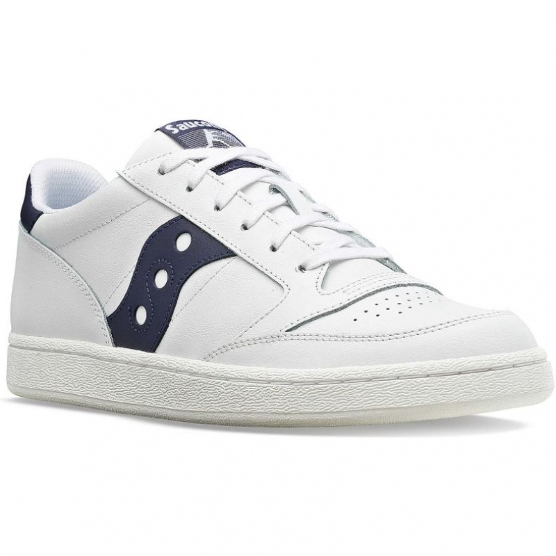 White / Navy Men's Saucony Jazz Court PU Trainer | AUSTRALIA-BHKGX