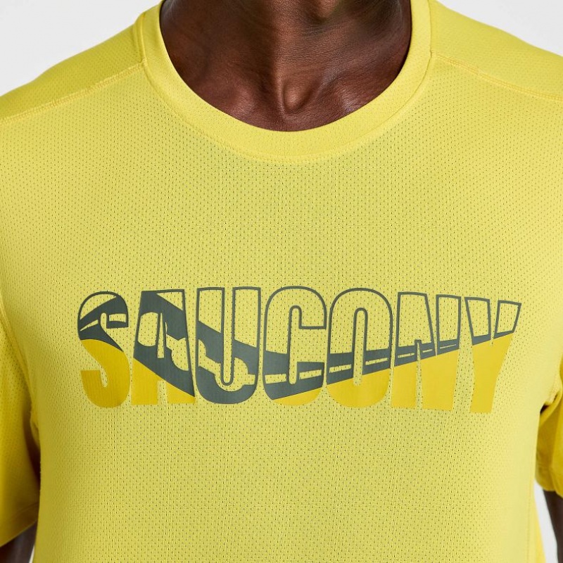 Yellow Men's Saucony Stopwatch Graphic Short Sleeve T-Shirt | AUSTRALIA-WUOVR