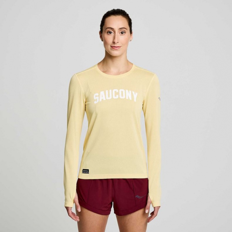 Yellow Women\'s Saucony Stopwatch Graphic Long Sleeve T-Shirt | AUS-YSNWG