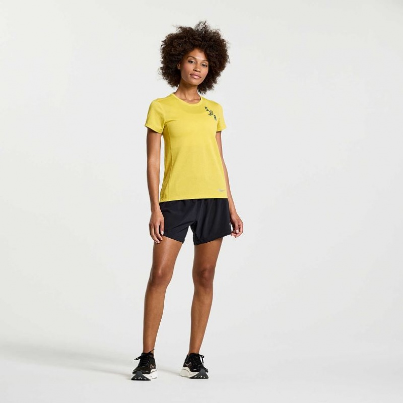 Yellow Women's Saucony Stopwatch Graphic Short Sleeve T-Shirt | AUS-NAJZY